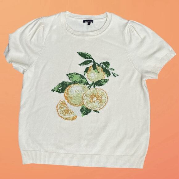 Skies Are Blue Cream Knit Short Sleeve Sweater Lemon Print Women’s Plus 1X NWOT - Picture 3 of 11